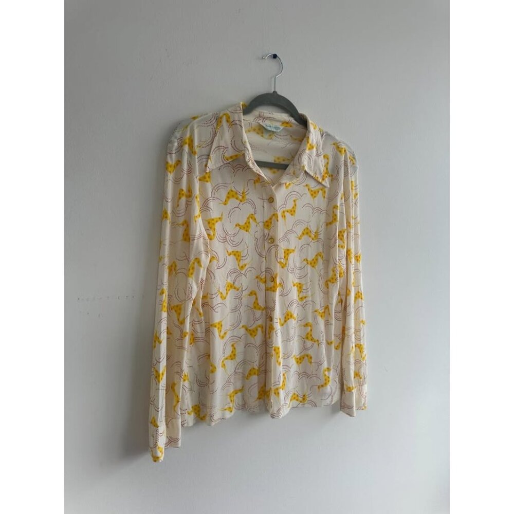 70s novelty spotted hound dog print button-up blouse - Alex Colman California